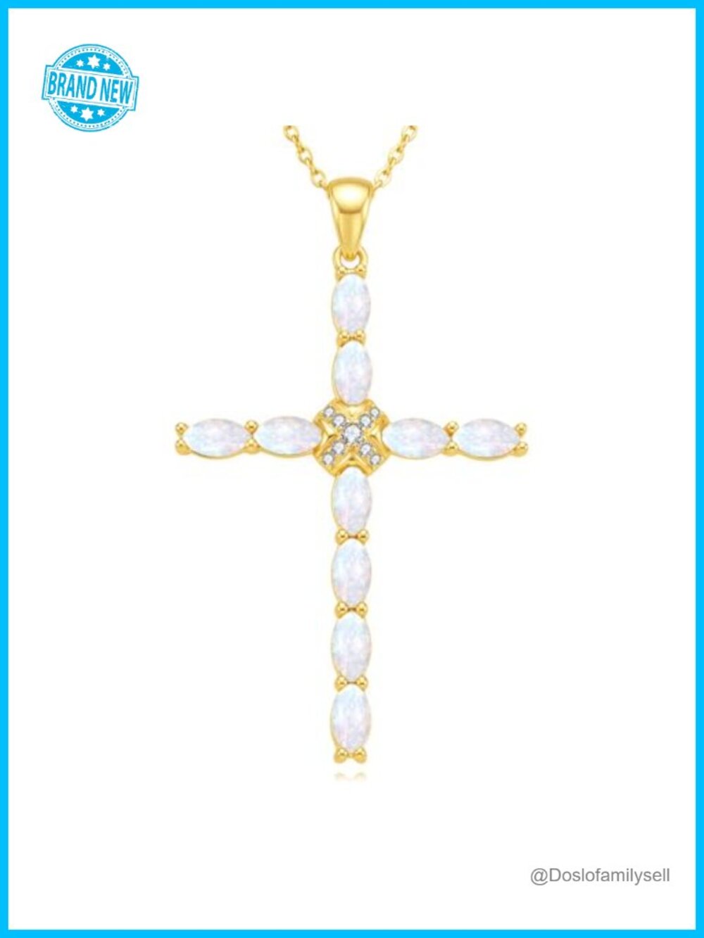 925 Sterling Silver Opal Cross Necklace 14k Gold Plated 18 Inches